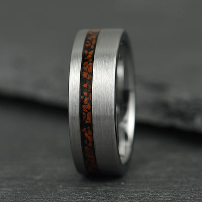 The Terra – Silver Smooth Tungsten Ring With Crushed Dinosaur Bone (6mm, 8mm)