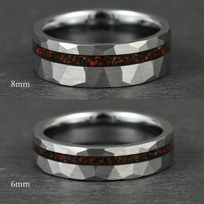 The Tyra – Silver Hammered Tungsten Ring With Crushed Dinosaur Bone (6mm, 8mm)