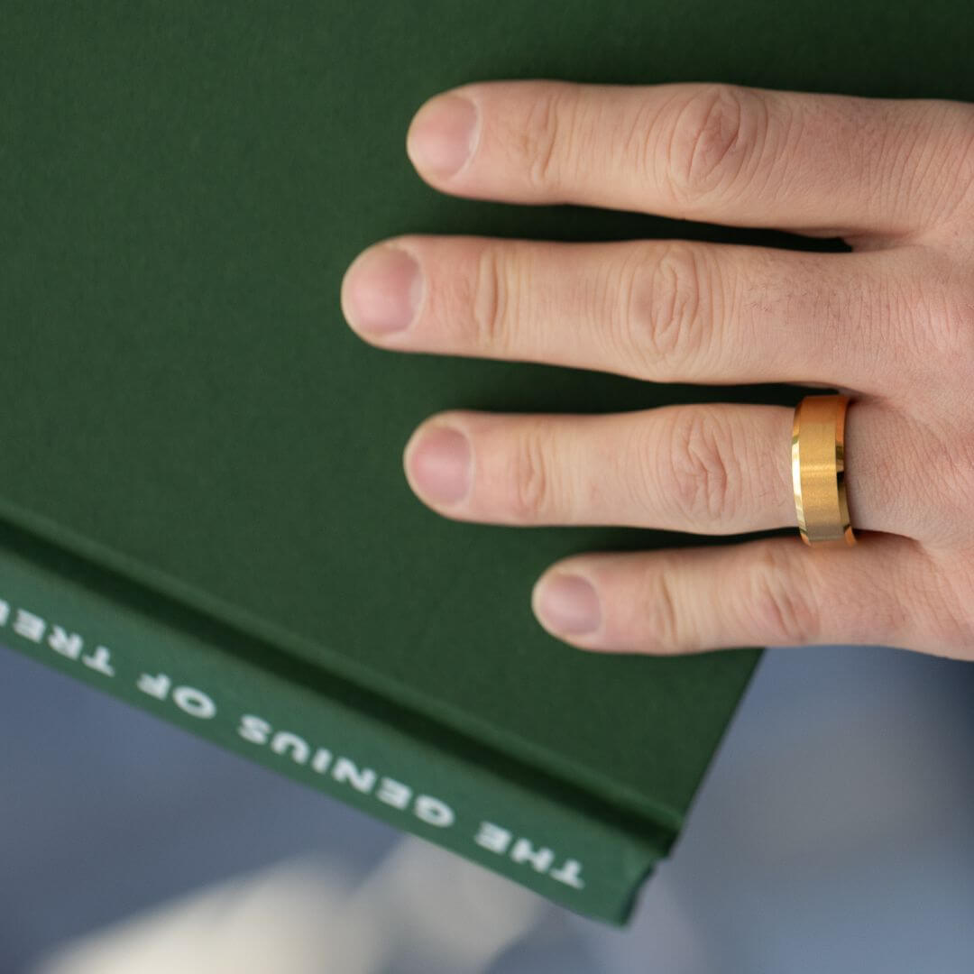 The Apex - Brushed Gold & Black Tungsten Ring (8mm)