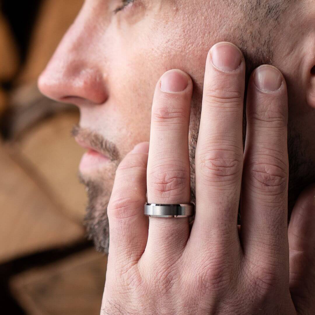 The Apex - Brushed Silver & Black Tungsten Ring (6mm, 8mm)