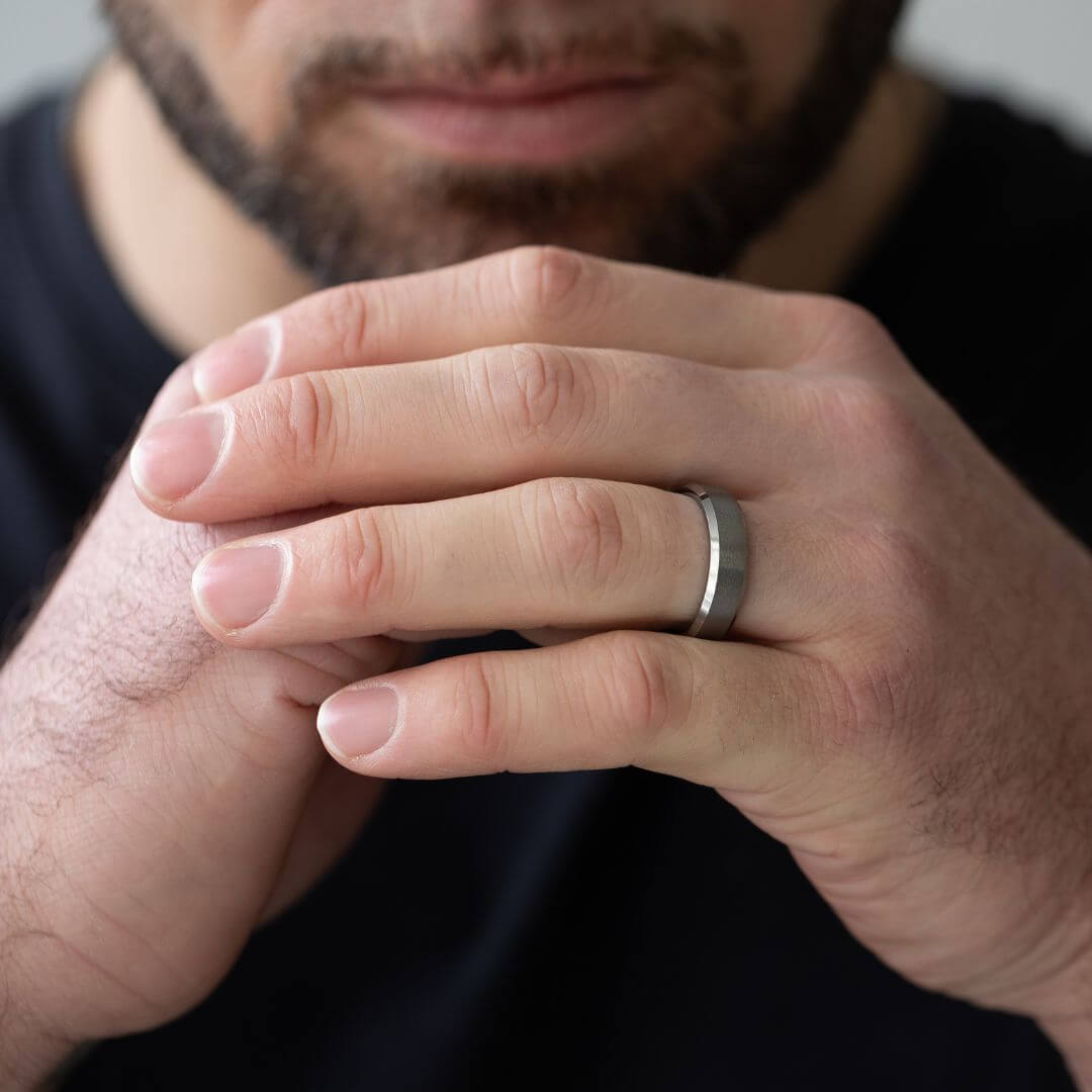 The Apex - Brushed Silver & Black Tungsten Ring (6mm, 8mm)