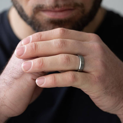 The Apex - Brushed Silver & Black Tungsten Ring (6mm, 8mm)