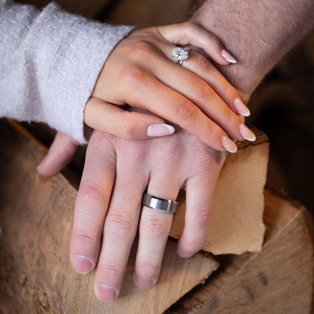 The Apex - Brushed Silver & Black Tungsten Ring (6mm, 8mm)