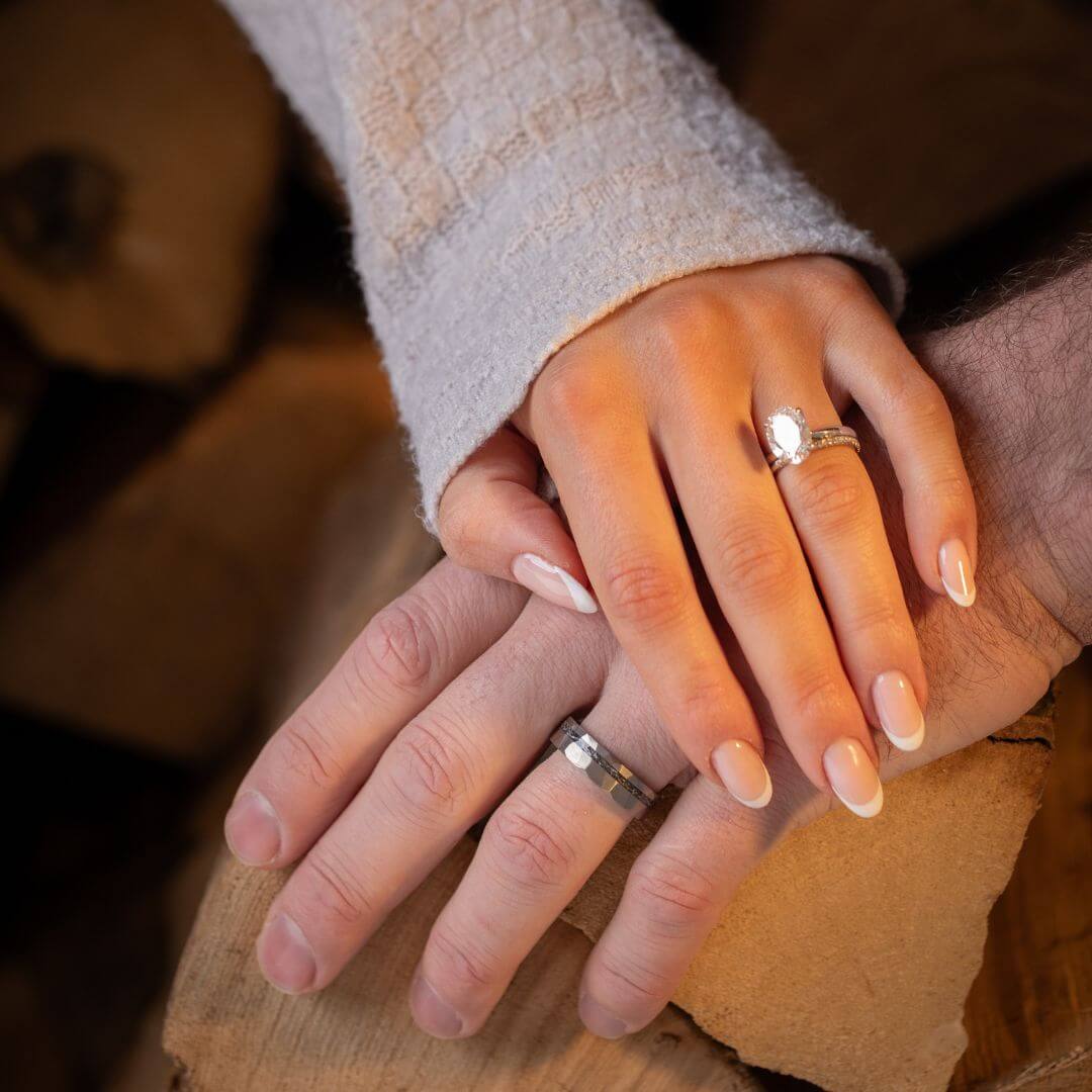 The Astra – Silver Hammered Titanium Ring With Crushed Meteorite (6mm, 8mm)