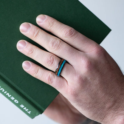 The Cove – Black Tungsten Ring With KOA Wood & Crushed Opal (8mm)