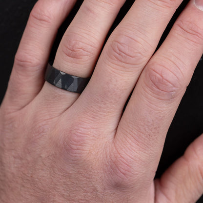 The Crucible - Hammered Black & Rose Gold Tungsten Ring (8mm)