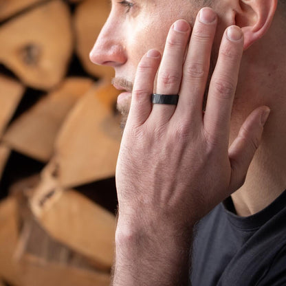 The Crucible - Hammered Black & Rose Gold Tungsten Ring (8mm)