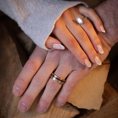 The Eclipse – Rose Gold Smooth Tungsten Ring With Crushed Meteorite Inlay (8mm)