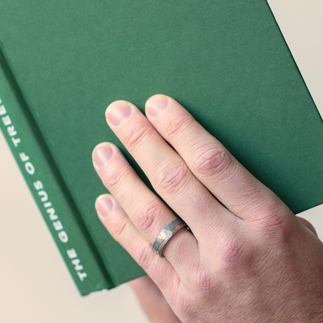 The Ember – Silver Tungsten Ring With Hammered Silver Finish & Rose Gold (6mm, 8mm)