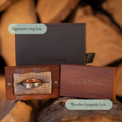 The Ember – Silver Tungsten Ring With Hammered Silver Finish & Rose Gold (6mm, 8mm)