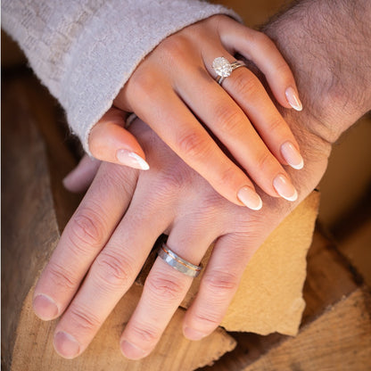 The Ember – Silver Tungsten Ring With Hammered Silver Finish & Rose Gold (6mm, 8mm)