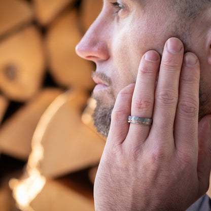 The Ember – Silver Tungsten Ring With Hammered Silver Finish & Rose Gold (6mm, 8mm)