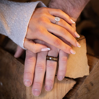 The Horizon – Black & Gold Tungsten Ring With Abalone Shell & Wood (8mm)