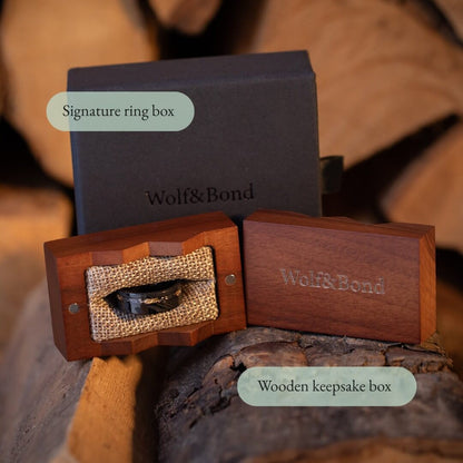 The Sol - Black Damascus Steel Ring With Crushed Meteorite & Gold Foil (8mm)