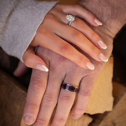 The Strata - Silver Titanium Ring With Sandstone & Wood (8mm)