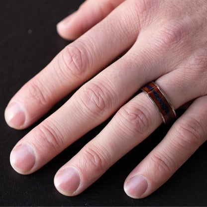 The Strata - Silver Titanium Ring With Sandstone & Wood (8mm)
