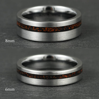 The Terra – Silver Smooth Tungsten Ring With Crushed Dinosaur Bone (6mm, 8mm)