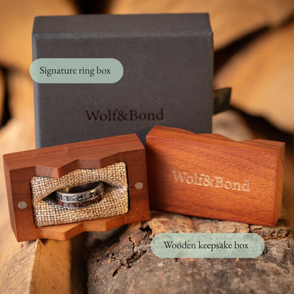 The Vestige - Silver Damascus Steel Ring With Crushed Meteorite & Dinosaur Bone (8mm)