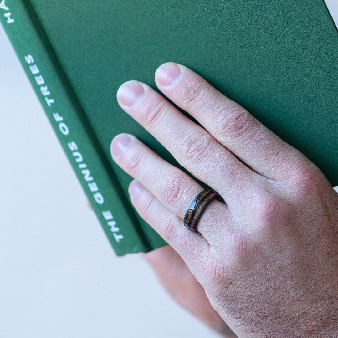 The Cask – Black Tungsten Ring With Walnut Wood Veneer (8mm)