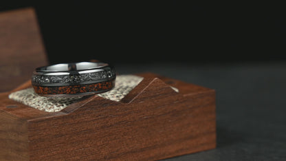 The Relic - Silver Tungsten Ring With Crushed Meteorite & Dinosaur Bone (6mm, 8mm)