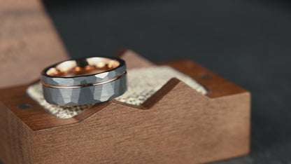 The Ember – Silver Tungsten Ring With Hammered Silver Finish & Rose Gold (8mm)
