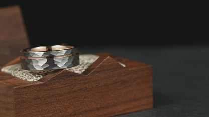 The Accord – Silver Tungsten Ring With Hammered Silver Finish & Rose Gold (6mm, 8mm)