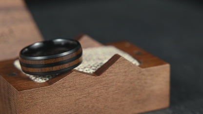 The Cask – Black Tungsten Ring With Walnut Wood Veneer (8mm)