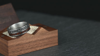 The Vestige - Silver Damascus Steel Ring With Crushed Meteorite & Dinosaur Bone (8mm)