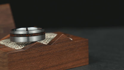 The Terra – Silver Smooth Tungsten Ring With Crushed Dinosaur Bone (6mm, 8mm)