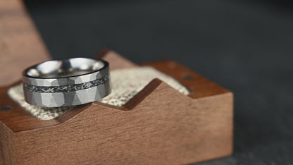 The Astra – Silver Hammered Titanium Ring With Crushed Meteorite (6mm, 8mm)