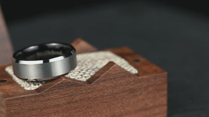The Apex - Brushed Silver & Black Tungsten Ring (8mm)