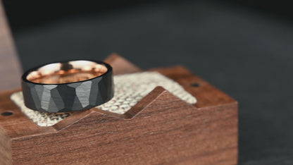 The Crucible - Hammered Black & Rose Gold Tungsten Ring (8mm)