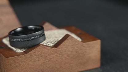 The Eclipse – Black Smooth Tungsten Ring With Crushed Meteorite Inlay (8mm)