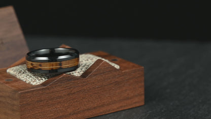 The Reserve – Black Tungsten Ring with Burnt Whisky Barrel (6mm, 8mm)