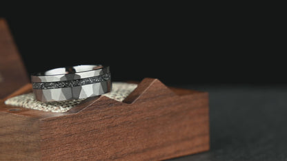 The Astra – Silver Hammered Titanium Ring With Crushed Meteorite (6mm, 8mm)